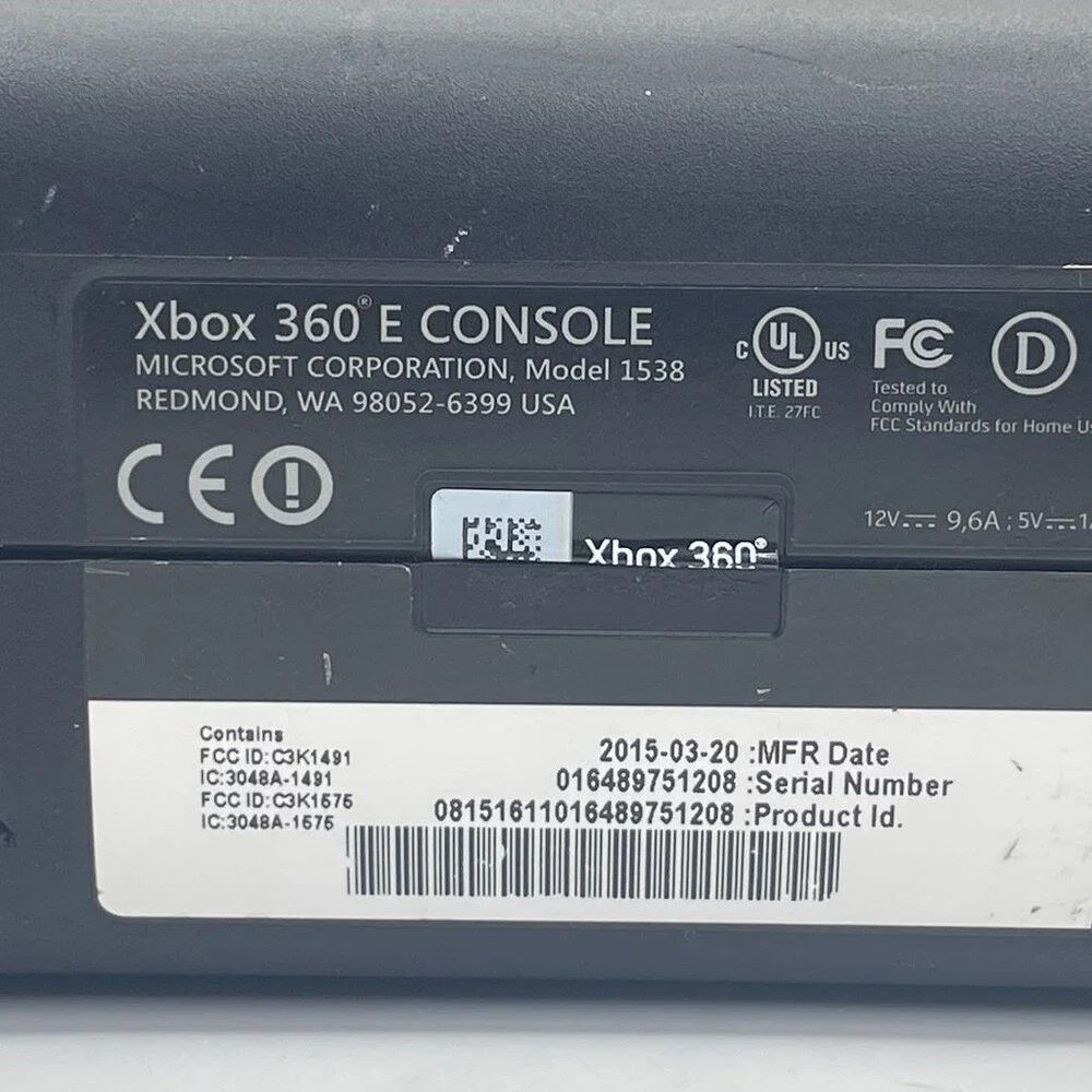Black Microsoft Xbox 360 E Model 1538 Slim Console Only *FOR PARTS / READ*